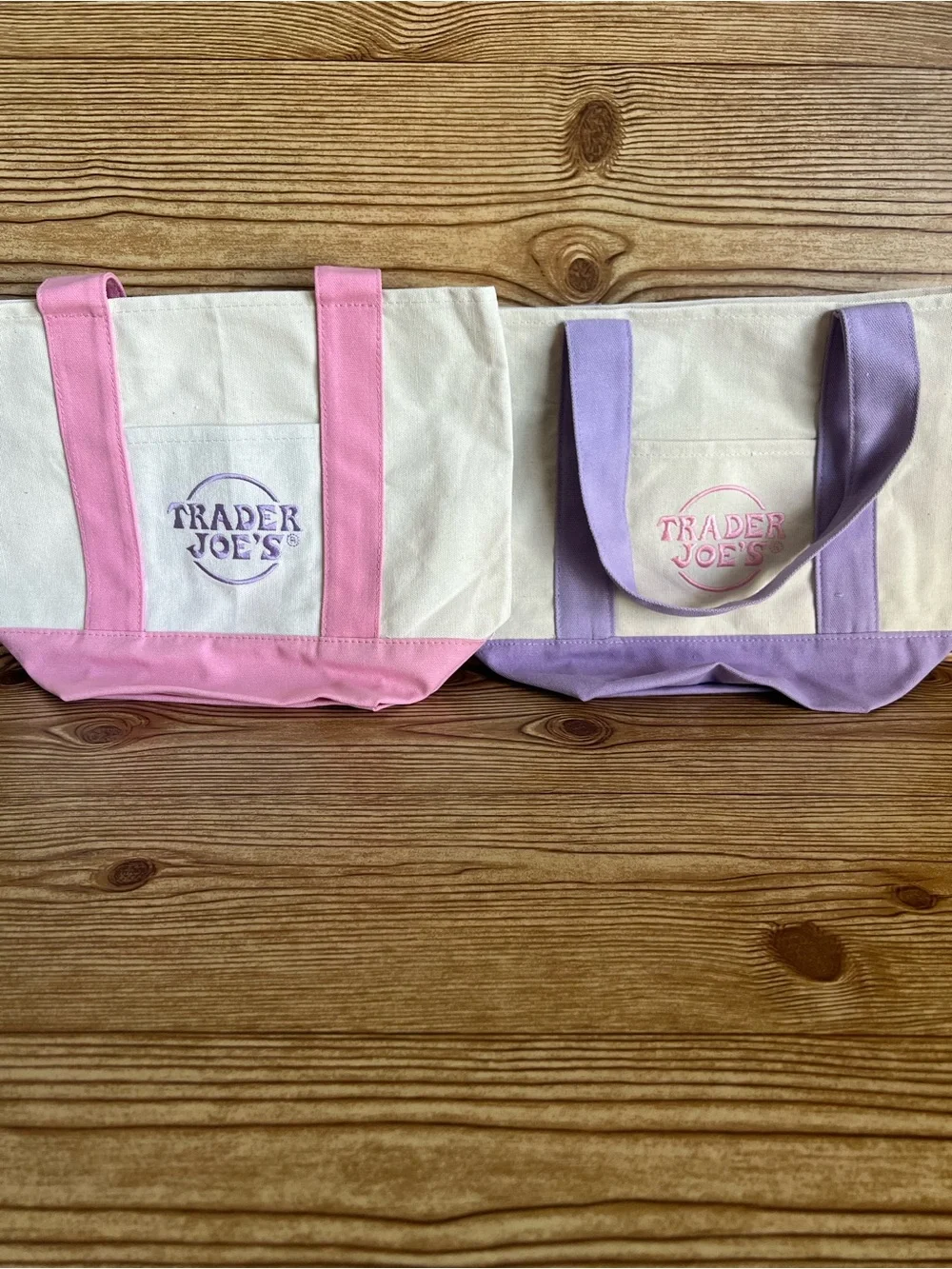 Trader Joe’s Mini Pastel Canvas Tote Bag Set Of 4 NWT Blue Green Pink Purple